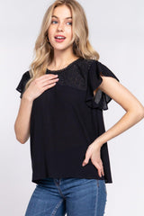 ACTIVE BASIC Ruffle Short Sleeve Crochet Blouse - Admiresty