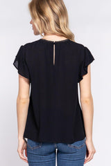 ACTIVE BASIC Ruffle Short Sleeve Crochet Blouse - Admiresty