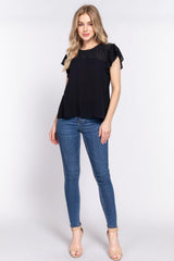 ACTIVE BASIC Ruffle Short Sleeve Crochet Blouse - Admiresty