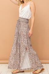 And The Why Printed Smocked Waist Slit Wide Leg Pants - Admiresty