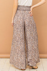 And The Why Printed Smocked Waist Slit Wide Leg Pants - Admiresty
