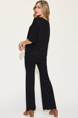 Basic Bae Full Size Bamboo Drop Shoulder T - Shirt and Flare Pants Set - Admiresty