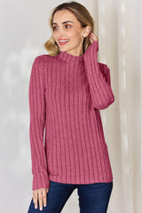 Basic Bae Full Size Ribbed Mock Neck Long Sleeve T - Shirt - Admiresty