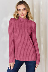 Basic Bae Full Size Ribbed Mock Neck Long Sleeve T - Shirt - Admiresty