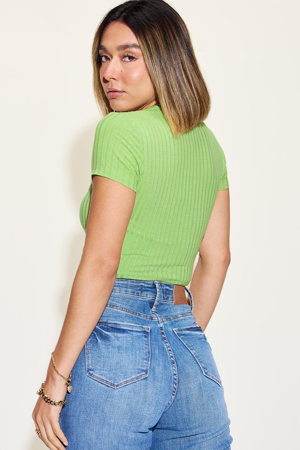 Basic Bae Full Size Ribbed Round Neck Short Sleeve T - Shirt - Admiresty