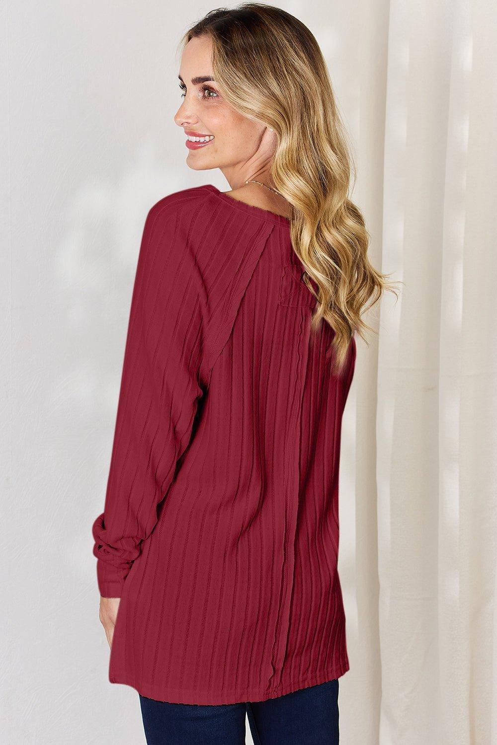 Basic Bae Full Size Ribbed Round Neck Slit T - Shirt - Admiresty