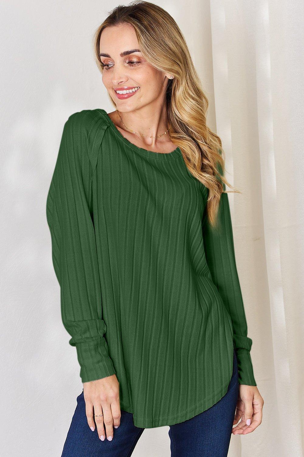 Basic Bae Full Size Ribbed Round Neck Slit T - Shirt - Admiresty