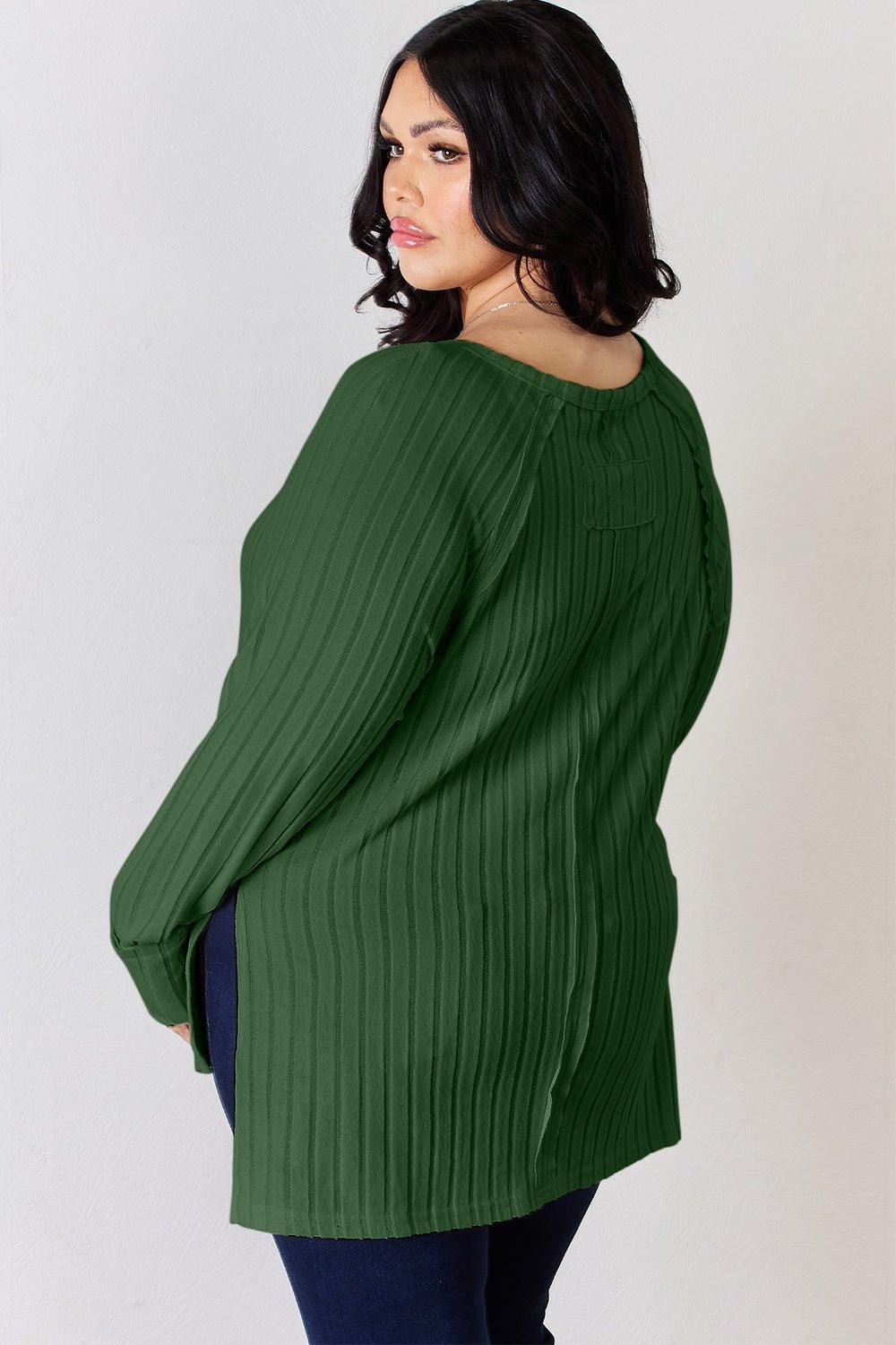 Basic Bae Full Size Ribbed Round Neck Slit T - Shirt - Admiresty