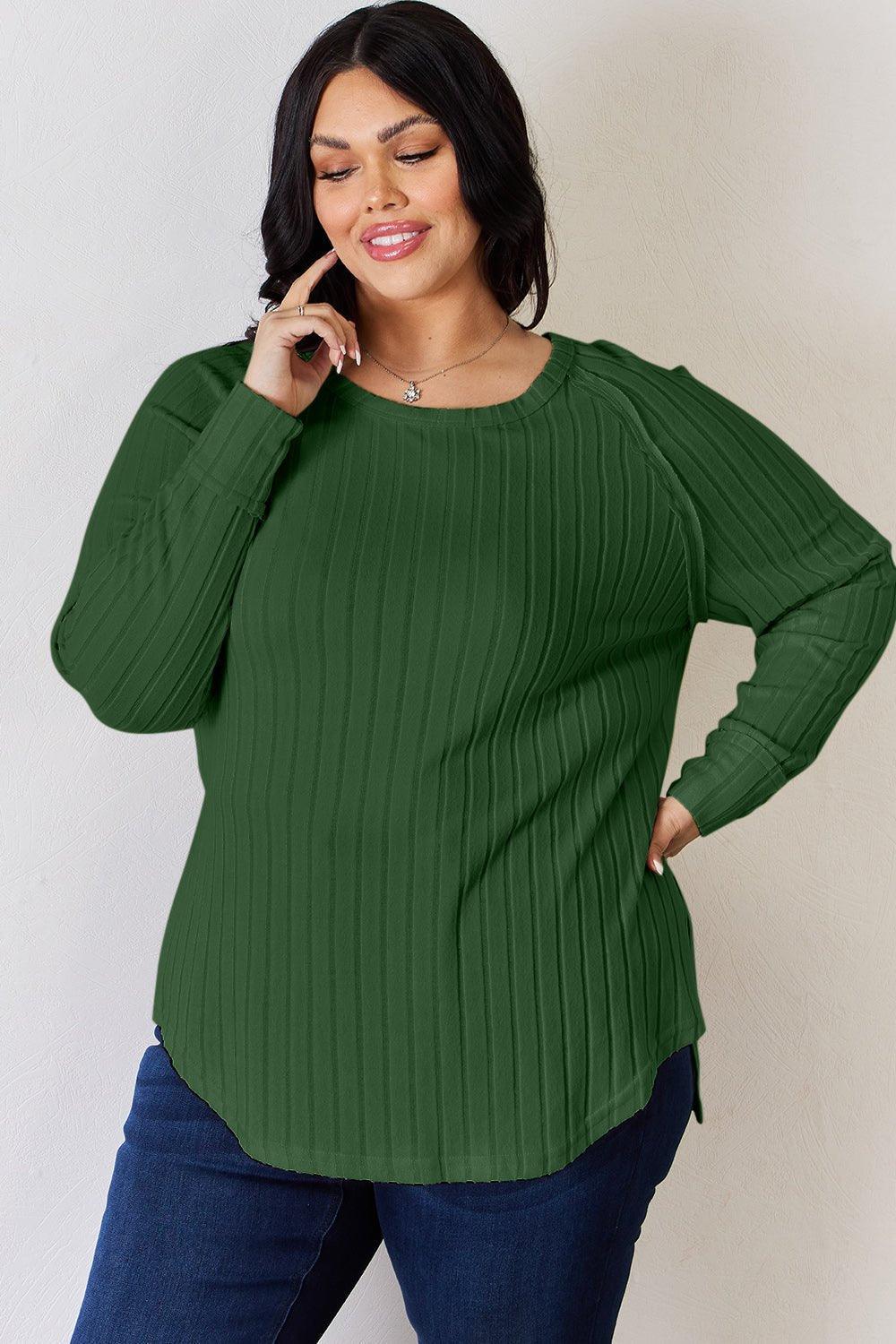 Basic Bae Full Size Ribbed Round Neck Slit T - Shirt - Admiresty
