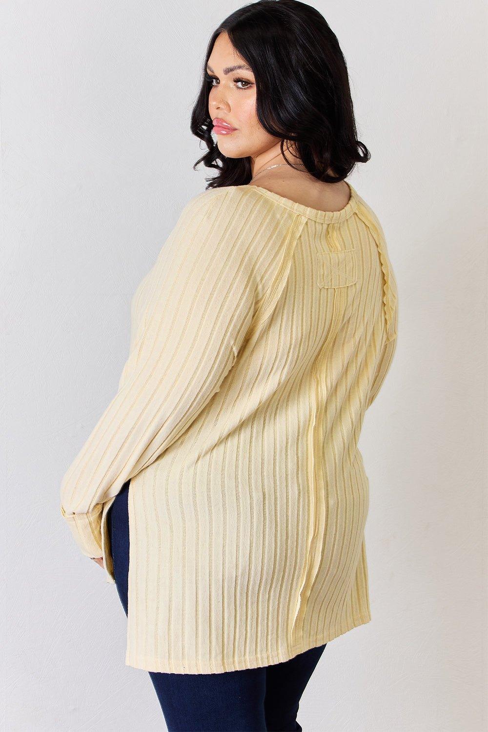 Basic Bae Full Size Ribbed Round Neck Slit T - Shirt - Admiresty