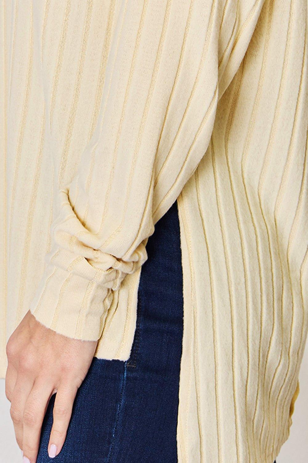 Basic Bae Full Size Ribbed Round Neck Slit T - Shirt - Admiresty