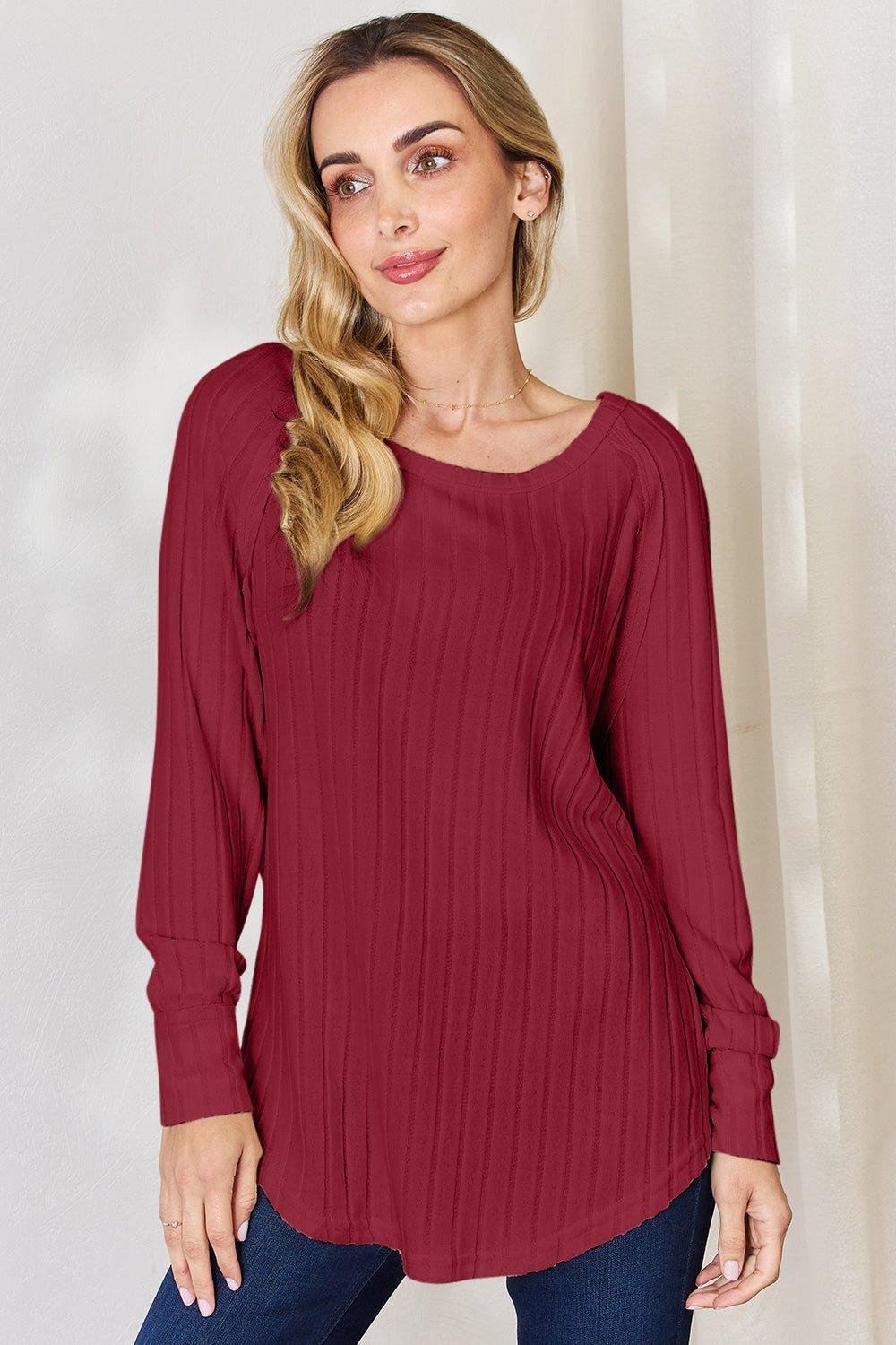Basic Bae Full Size Ribbed Round Neck Slit T - Shirt - Admiresty