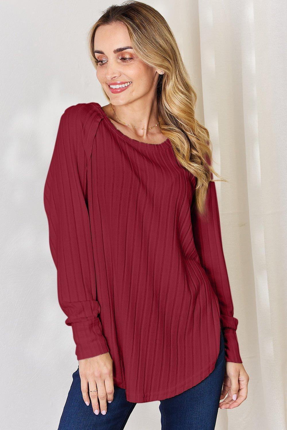 Basic Bae Full Size Ribbed Round Neck Slit T - Shirt - Admiresty