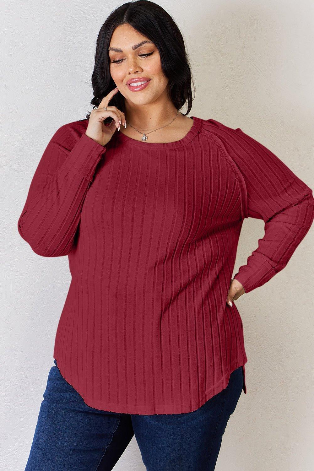 Basic Bae Full Size Ribbed Round Neck Slit T - Shirt - Admiresty