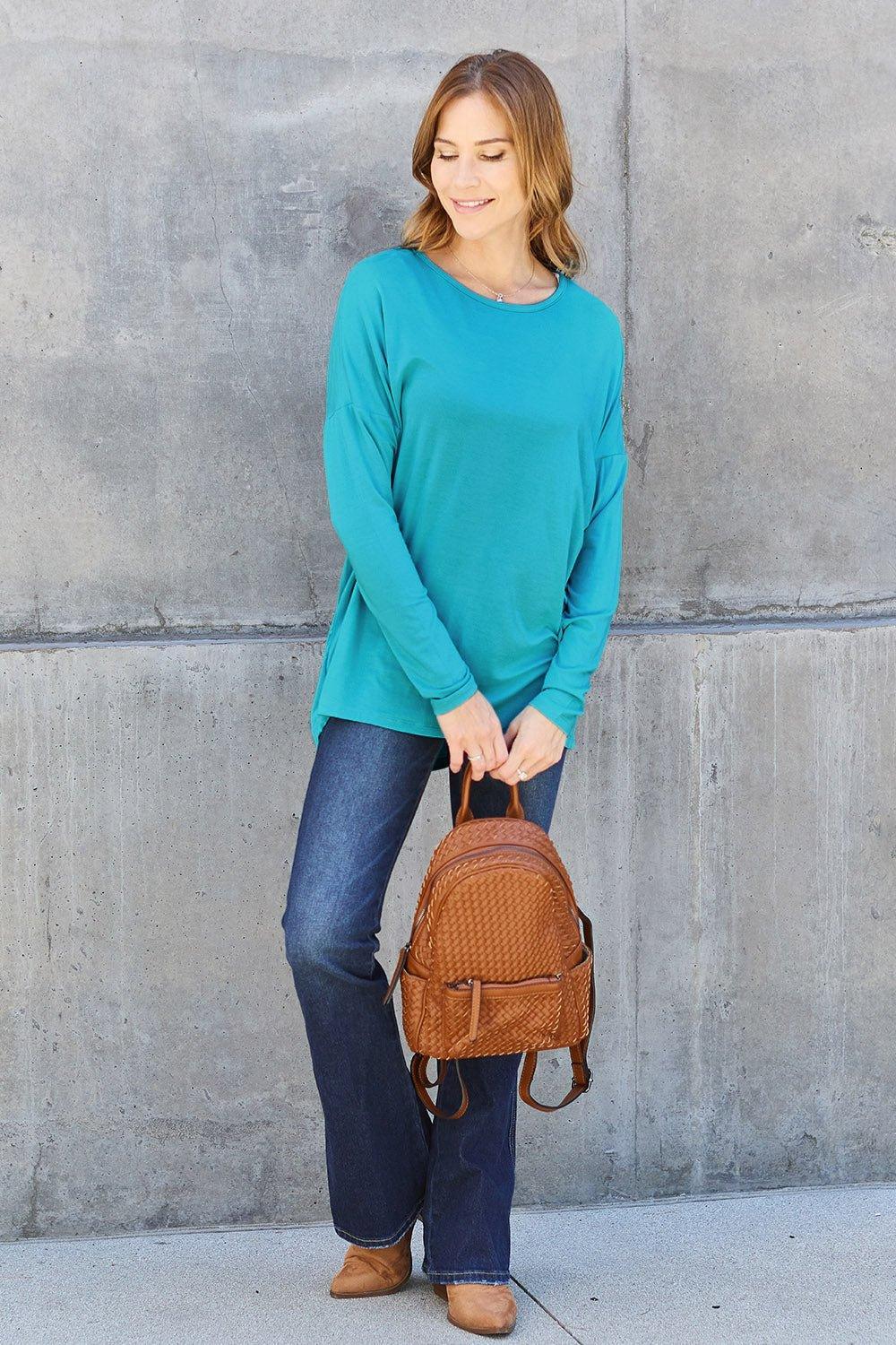 Basic Bae Full Size Round Neck Dropped Shoulder T - Shirt - Admiresty