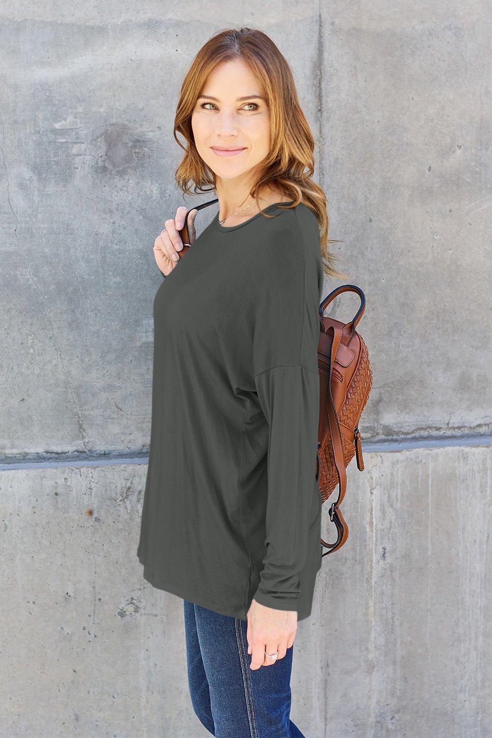 Basic Bae Full Size Round Neck Dropped Shoulder T - Shirt - Admiresty