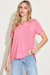 Basic Bae Full Size V - Neck High - Low T - Shirt - Admiresty