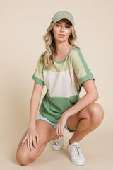 BOMBOM Color Block Short Sleeve T - Shirt - Admiresty