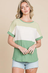 BOMBOM Color Block Short Sleeve T - Shirt - Admiresty