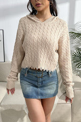 Cable - Knit Dropped Shoulder Hooded Sweater - Admiresty