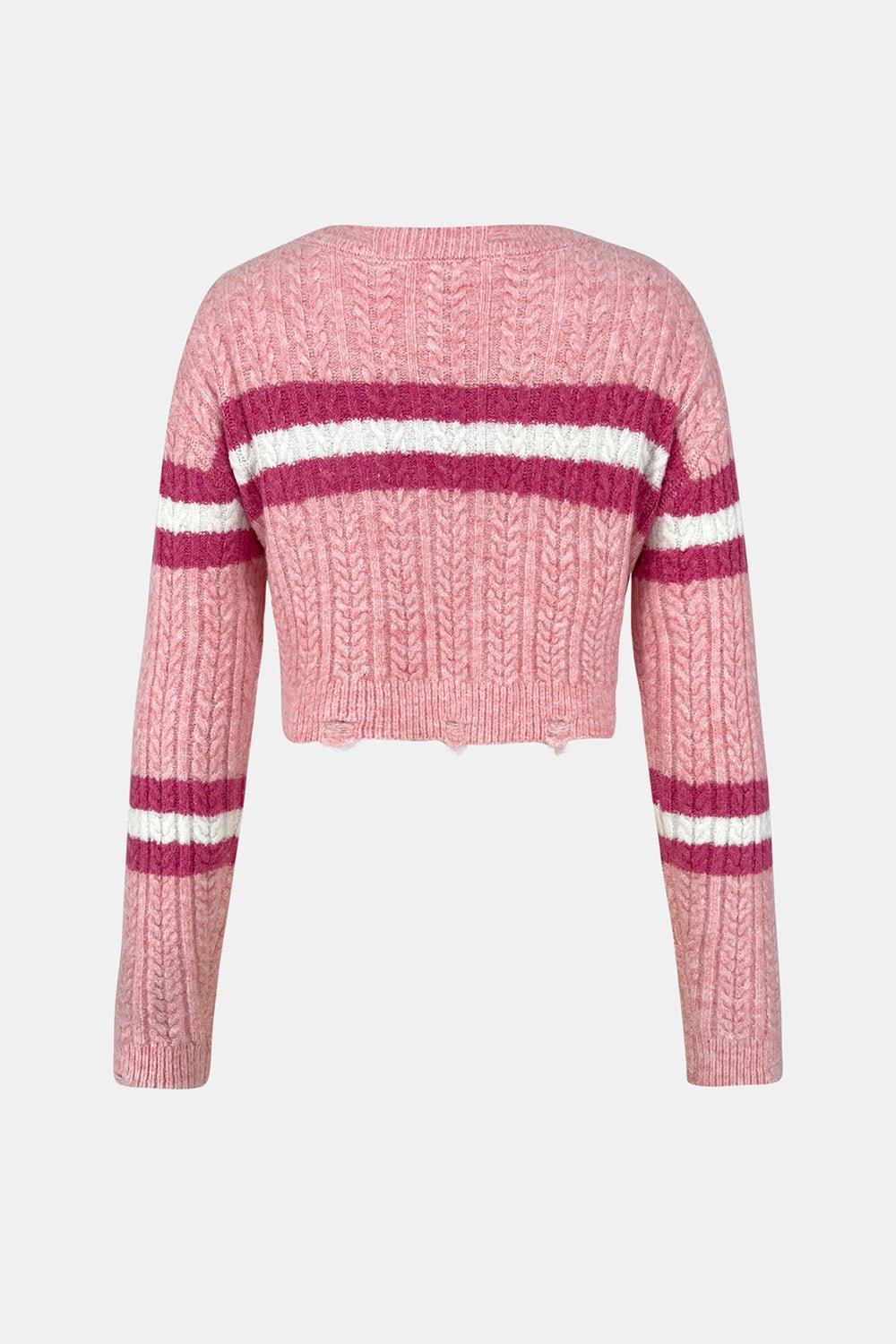 Cable - Knit Striped Dropped Shoulder Sweater - Admiresty