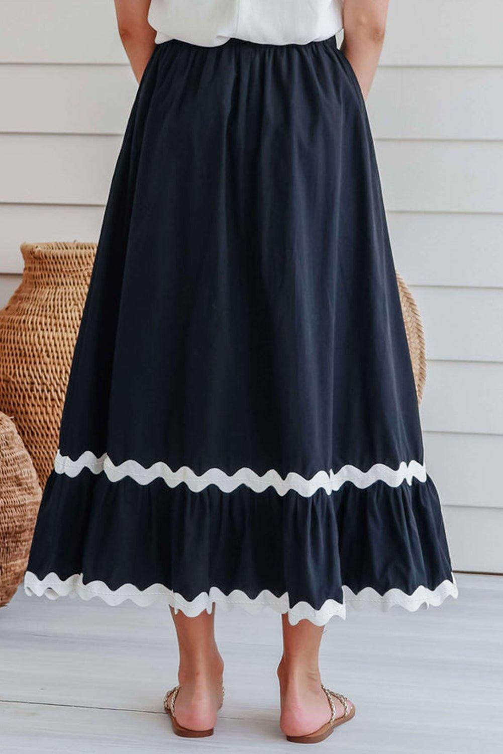 Contrast Trim Elastic Waist Skirt - Admiresty